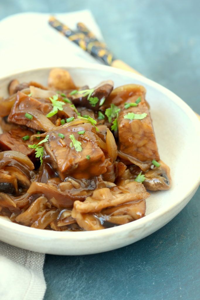 Receta de tempeh con setas teriyaki